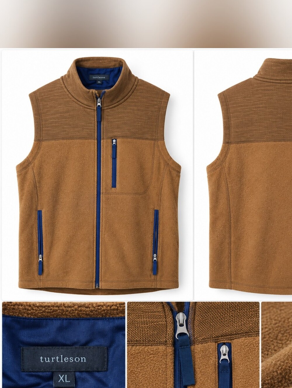 Brown Fleece Vest with Blue Trim
